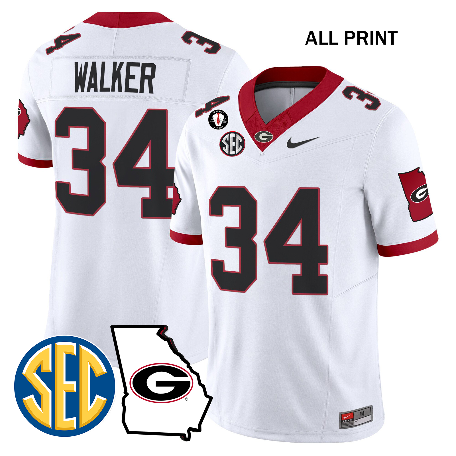 Georgia Bulldogs 2024 #34 HerschelxWalker–GeorgiaxMap Football Jersey–All Print
