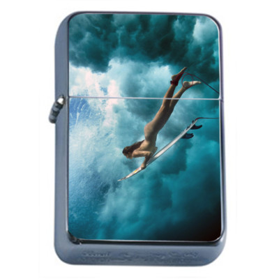 Surfer Pin Up Girls D8 Flip Top Oil Lighter Wind Resistant 