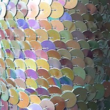 Silver Iris Rainbow Large Sequin Trim 10mm flat strung by the yard. Made in USA.