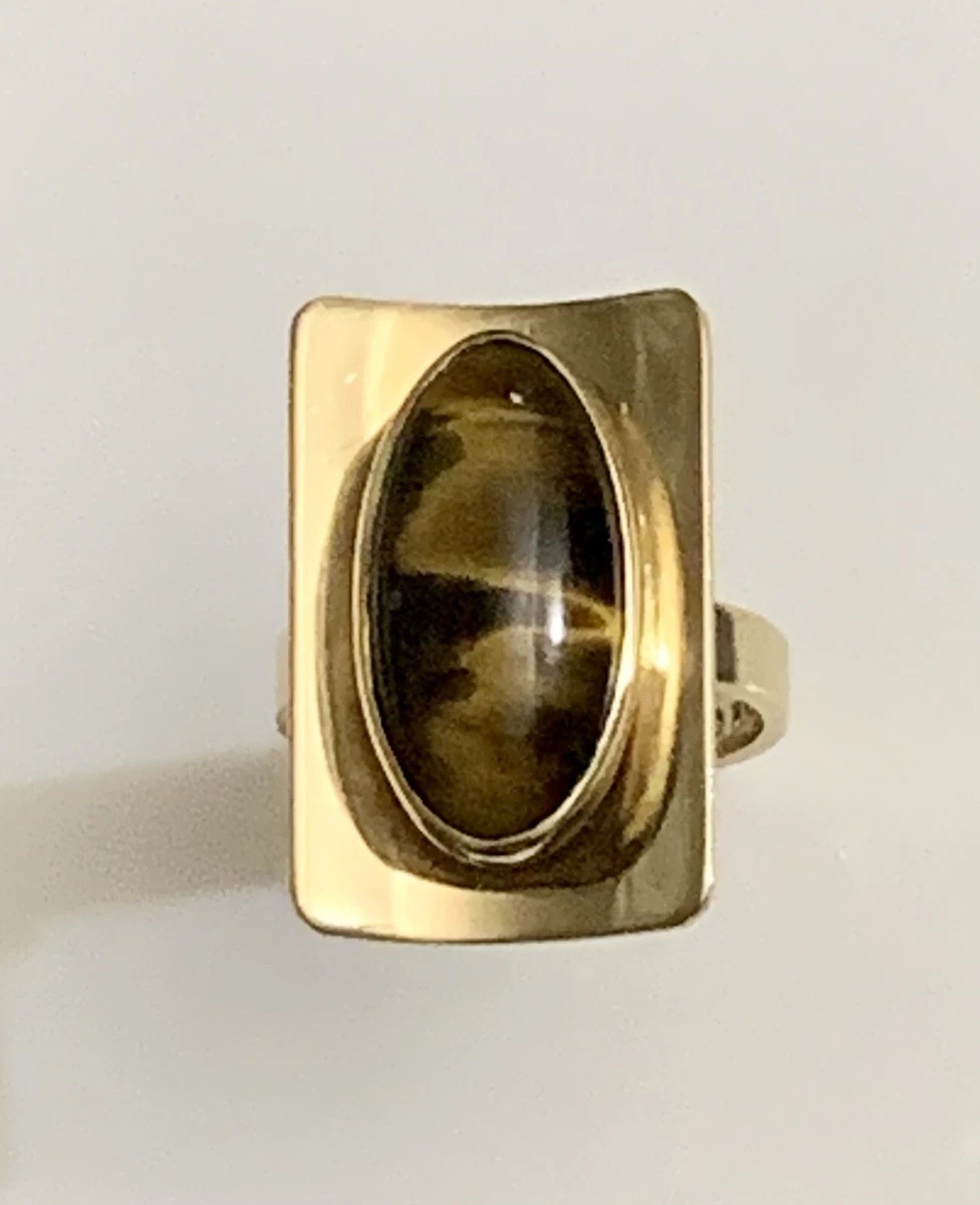 South African 9ct Yellow Gold Tiger s Eye Vintage Ring Haglund Size O