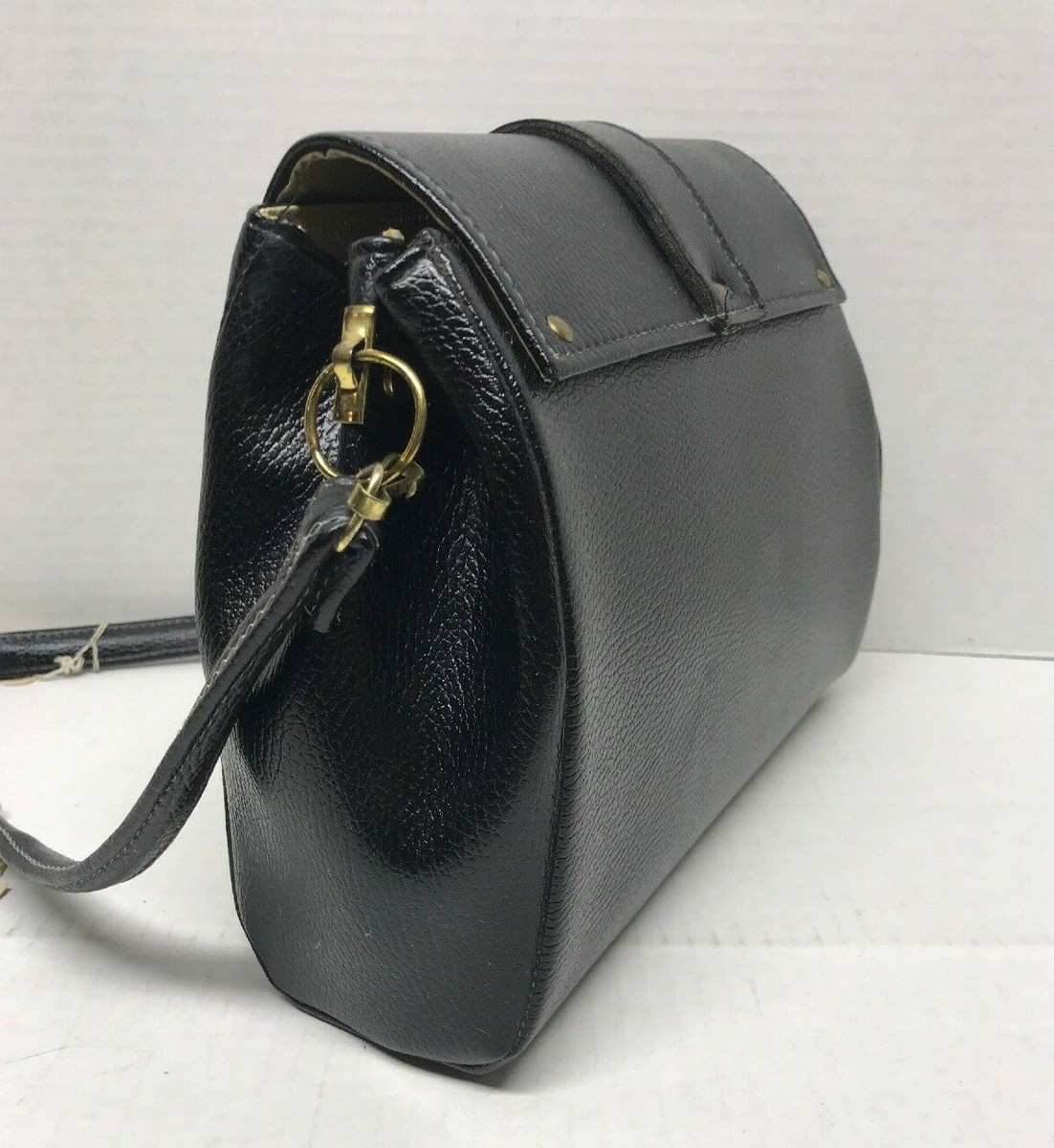 バッグ vintage leather hand bag VINTAGE RARE Purse Black Leather Hand Bag JB Lion 70's NEW