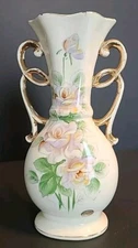 Vintage Enesco Japan Rose Hand Painted Two Handled Vase