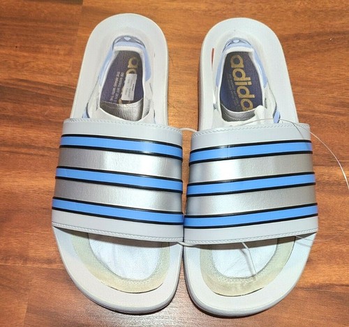 Adidas Men's Adilette Premium Originals Slide Silver Grey Light Blue Red  FX4410 | eBay