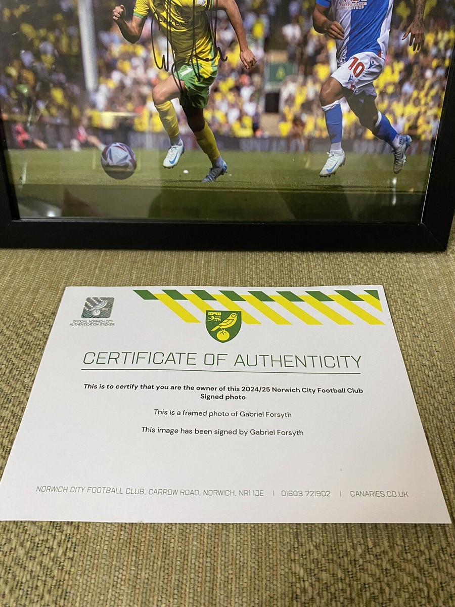 Gabriel Forsyth Hand Signed Framed A4 Photo Norwich City FC With