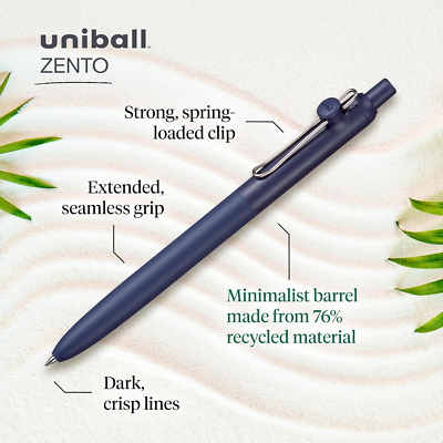 Uni-Ball Zento Gel Ink Rollerball Pens, 12 Black Medium Point