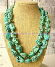 Chunky Natural Blue Turquoise Gemstone Nugget Jewelry Beaded Long Necklace 35''
