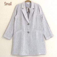 JJill Linen Striped Long Blazer Small Relax Gray White Coastal lagenlook Office