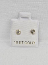 10K Gold Stud Earrings with Zirconia Bezel Setting Unisex Gift