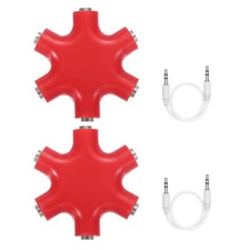 2Pcs 3.5mm Multi Headphone Splitter with 0.9" Cable 3.5mm , 5 in 1, Red