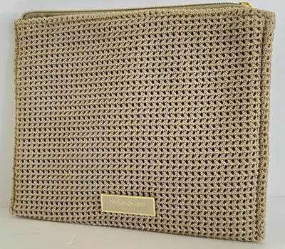 Yves Saint Laurent YSL Beaute flat Pouch woven beige travel Case
