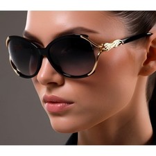 Black Sunglasses Fashion Large Gold Animal Print Oversized Designer Style New