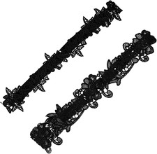 2Pcs Bridal Wedding Garters Lace Stretch Flower Leg Garter Set Black