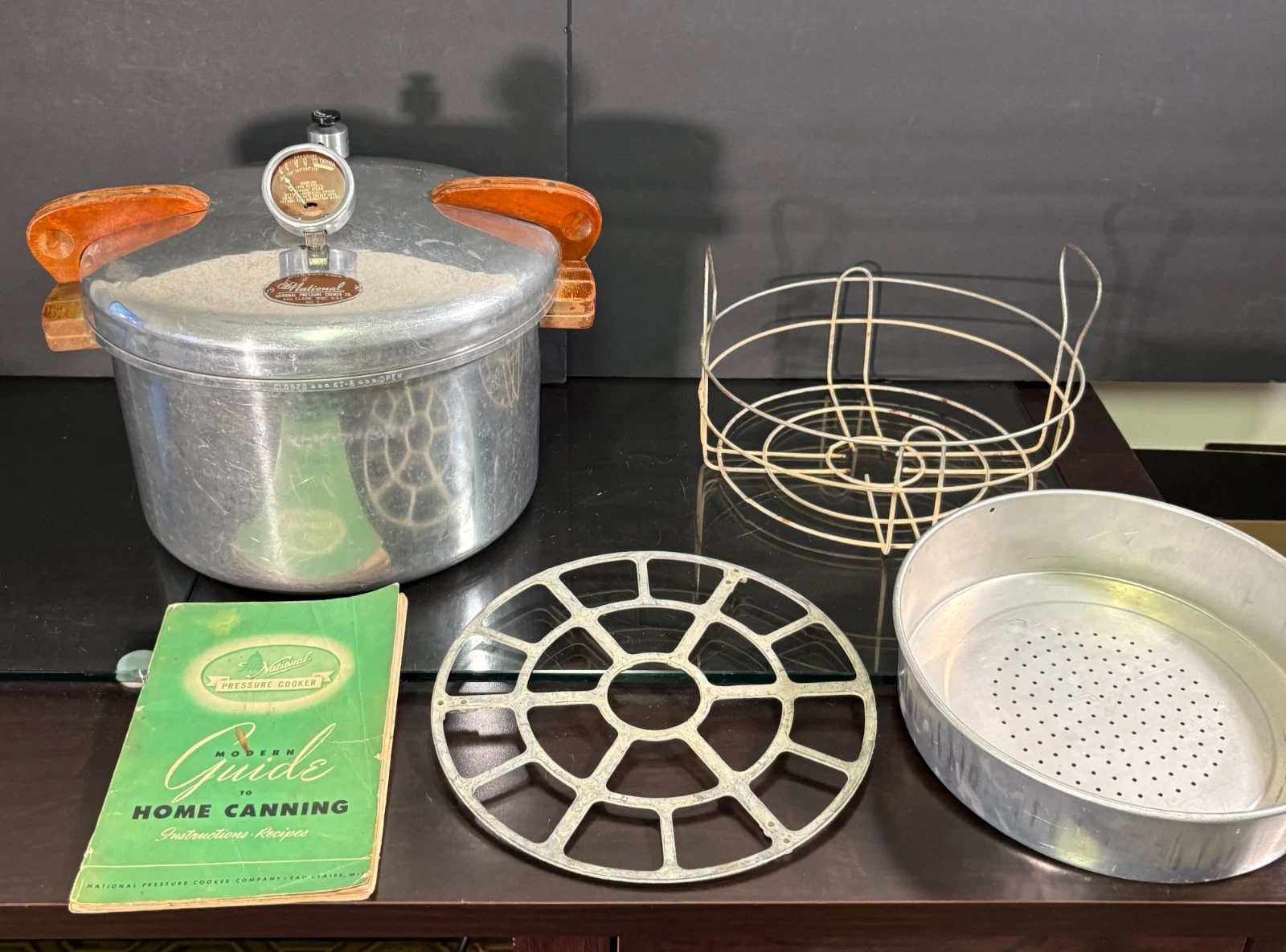VTG National No. 5 Pressure Cooker Gauge Regulator Wood Handles 12 QT w/ Extras