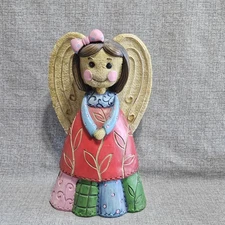 Colorful Patchwork Angel Figurine Folk Art Style Whimsical 60s Style Boho 9"