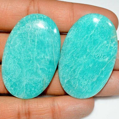 2 Pcs 154 Cts Natural Amazonite Cabochon Loose Gemstone Lot 45x29 45x29mm #17685