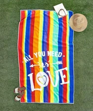 Home Reflections Striped Rainbow Oversized Beach Towel 40x72 NWT H260640