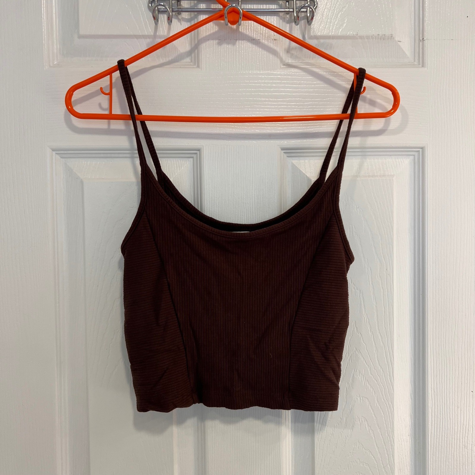 Urban Outfitters Brown Ribbed Cropped Cami Tank Top Corset Seam Medium