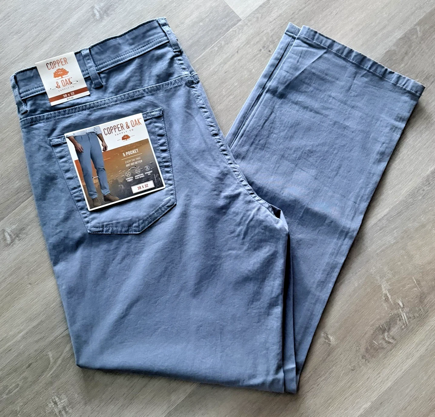 Copper & Oak NWT Men's 38x32 Pants 5 Pocket Every Day Pant River Blue K5S817 NWT