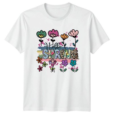Hello Spring Damen T-Shirt Blumen Leopardenmuster Saisonal Frühling