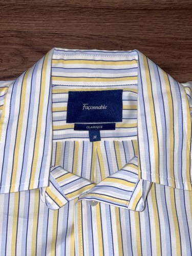 Faconnable Dress Shirt Mens Medium Yellow Blue Stripe Classique Long Sleeve - Picture 3 of 7
