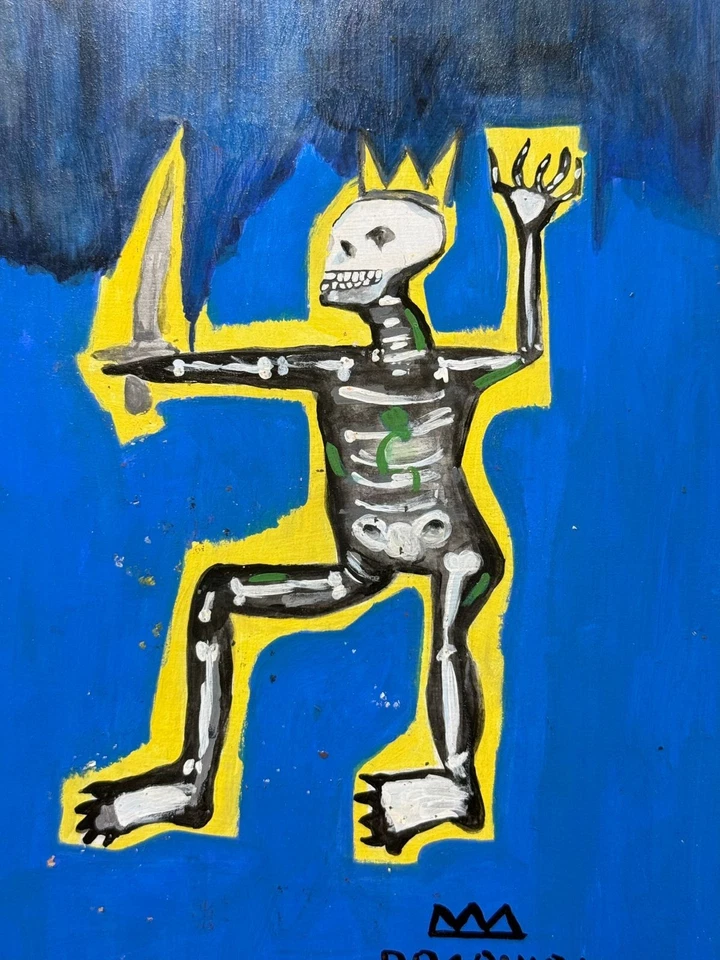 Jean-Michel Basquiat(手工制作)密封丙烯酸涂料木质尺寸12.99x9.05 — 第 2/4 张图片