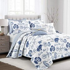 Lush Decor Harbor Life Reversible Quilt Set, 7 Piece Set, King, Indigo - Striped