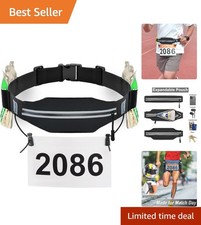 Lightweight Adjustable Marathon Belt - Complete with Pouch  Bib Holder Black