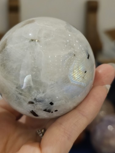 Rainbow moonstone Sphere Tourmaline Blue flash crystal Orb 5.9cm 292g - Picture 4 of 14