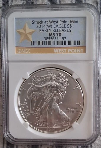 2014 W Struck at West Point Silver Eagle NGC MS 70 Early Releases Star Label