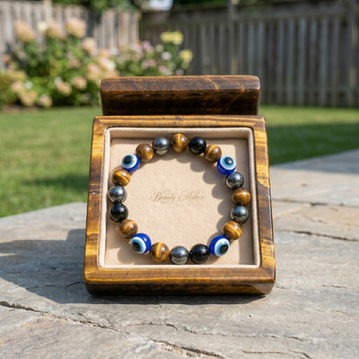 Evil Eye Bracelet Black Obsidian Tiger Eye Stone Lucky Talisman Men Women Jewelr