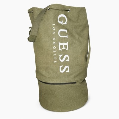 GUESS Los Angeles Olive Green Canvas Duffle Gym Travel Bag Logo Shoulder Tote