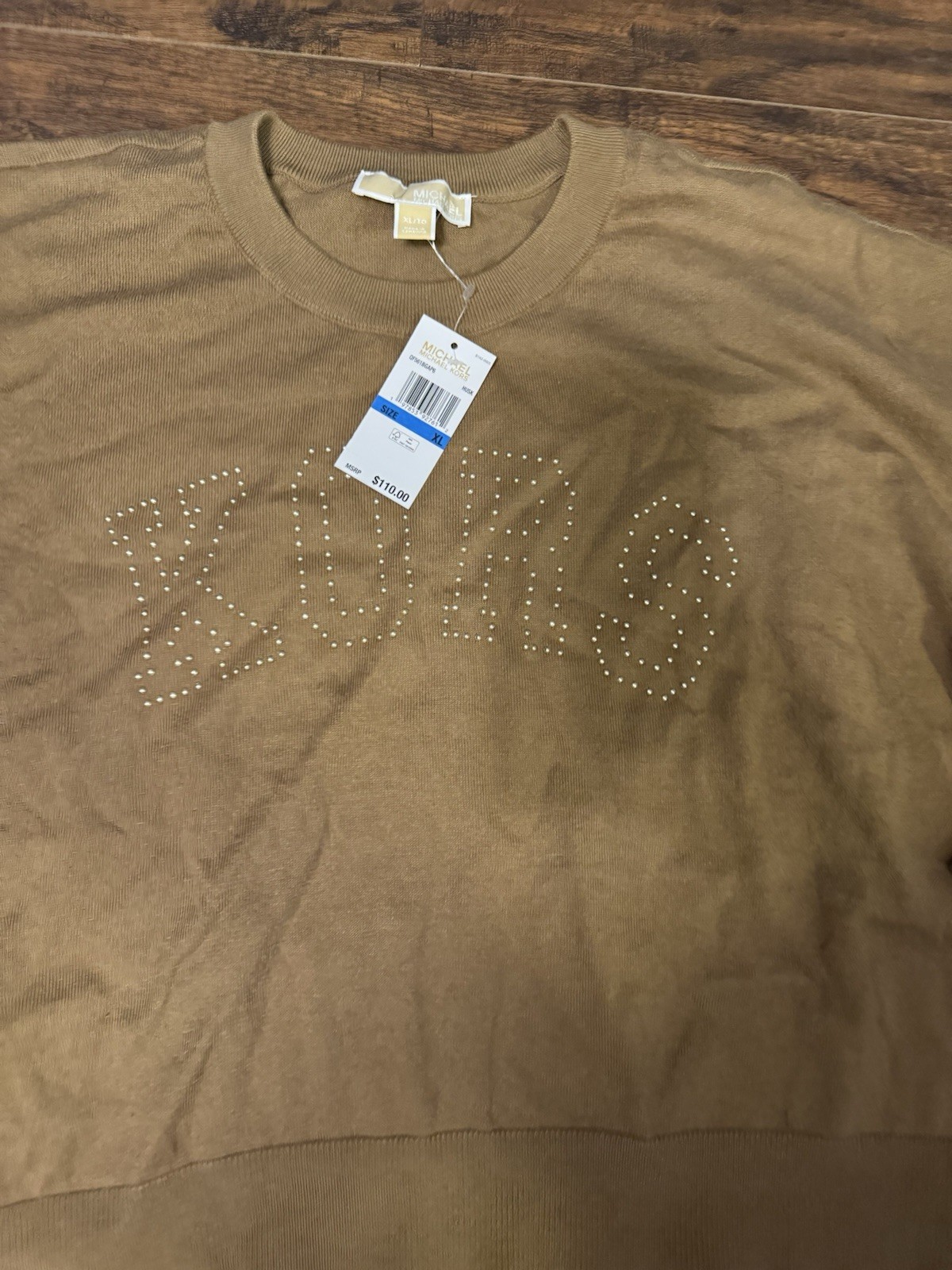 Michael Kors Women's Sweater XL Kors Studded Knit Crew Neck Long Sleeve Husk NWT thumbnail 2