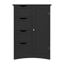 Storage Cabinet Wooden Bathroom Floor Cabinet Side Organizer w/ 4 Drawers Black