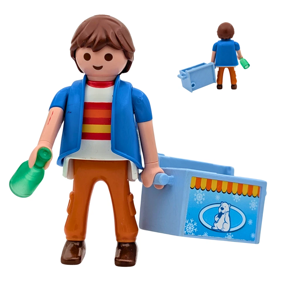 Playmobil figurine homme bleu/blanc bouteille réfrigérateur ville maison lâche - Photo 1/1