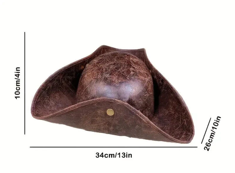 SOMBRERO PIRATA Imitación Cuero Marrón Tricornio Disfraz Teatro Fiestas Juegos con disfraces Foto 2 de 4