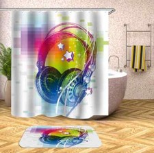 Pentacle On Headphones 3D Shower Curtain Polyester Bathroom Decor  Waterproof