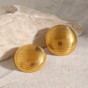 Authentic Woman 18K Gold Plated Round Texture Earring Stud Anti-tarnish