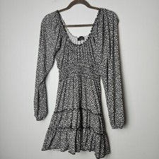 Urban Outfitters Smocked Peasant Sleeve Mini Dress Black White Small Stretchy