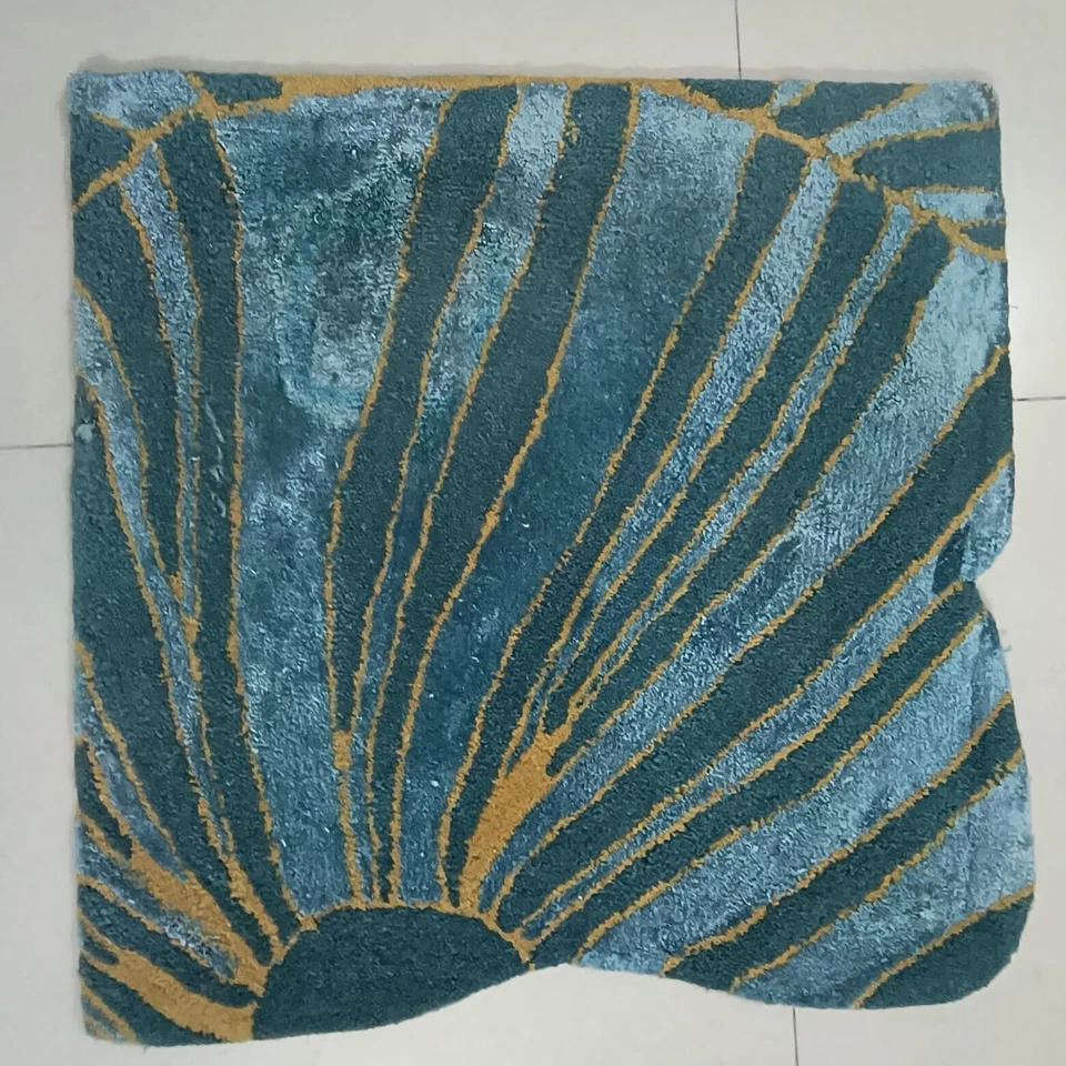 Blue And Gold Scandinavian Style Retro Hand Made Tufted Rug Living Room 2.6X8.5 - Image 2 of 4