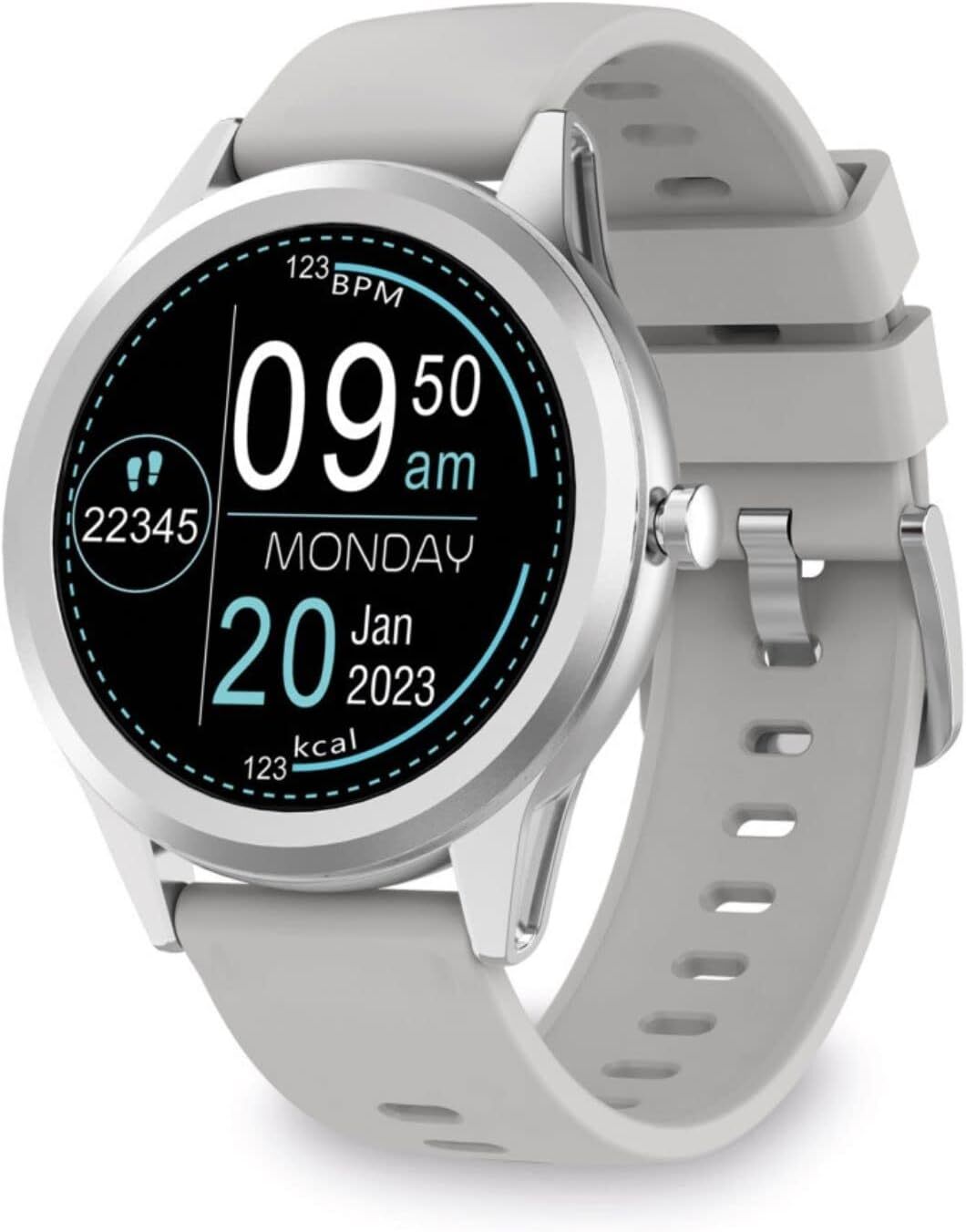 Montre connectée Ksix Globe argenté avec écran tactile pour smartphone iOS et Android