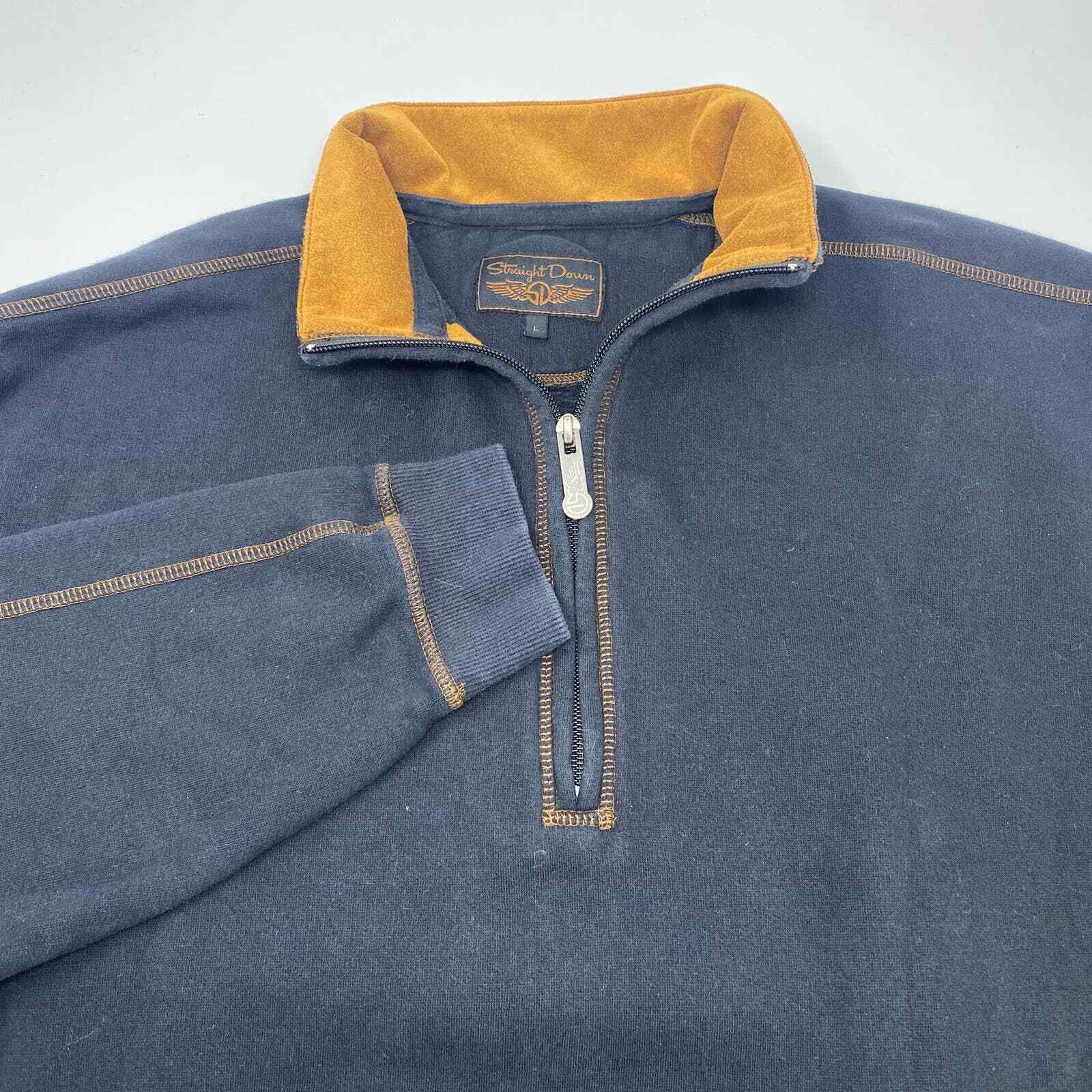 Straight Down Large Black 1/4 Zip Pullover Long Sleeve Cotton Blend