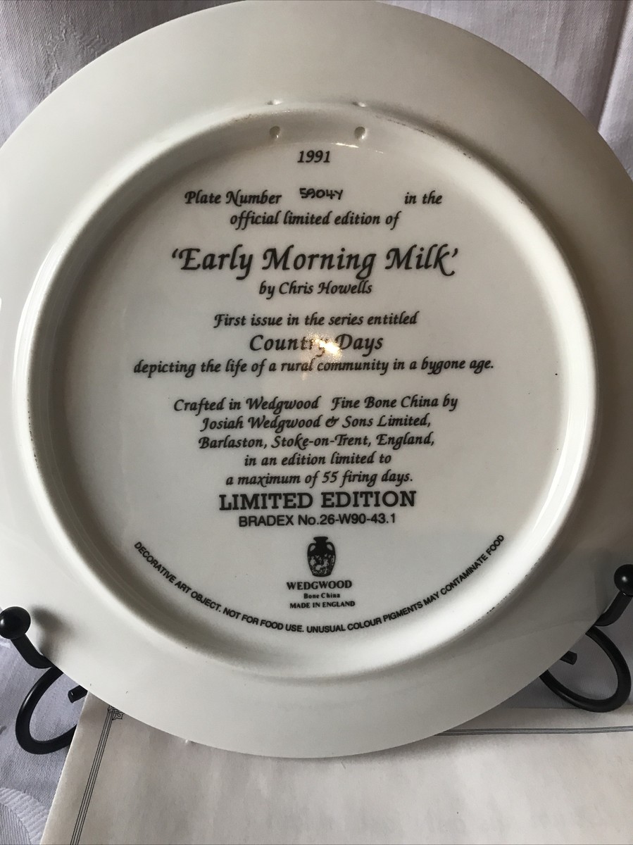 Wedgwood Collectable Plate Certificate & Box. Early Morning Milk 