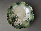 VTG R S Germany 9 1/8" Scalloped Bowl Green w/ White Flowers Blue Tillowitz Mark