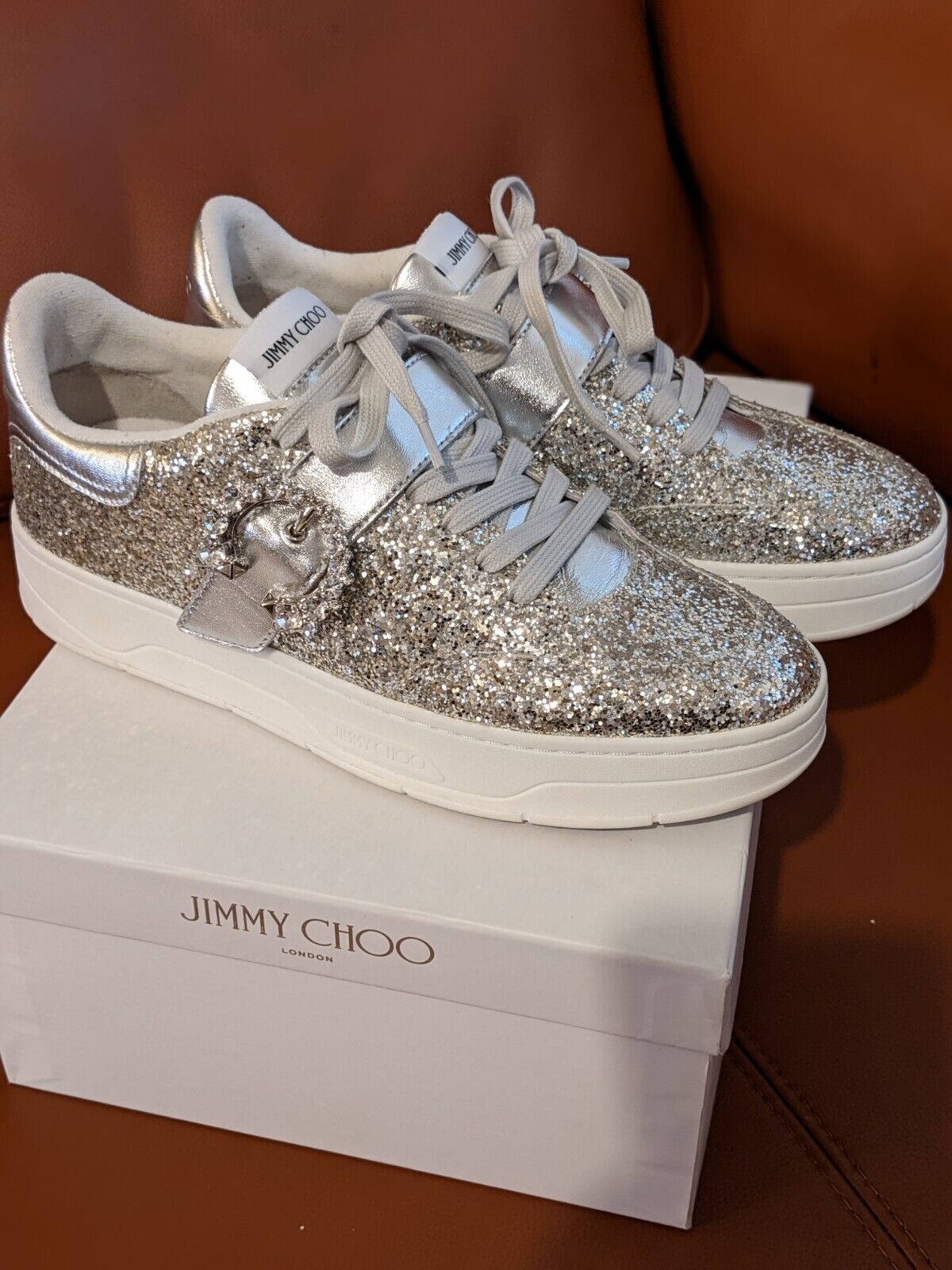 George Hanbury Beloved Awakening New $725 Jimmy Choo Glitter Sneakers Osaka lace up size 39 (US size 9) |  eBay