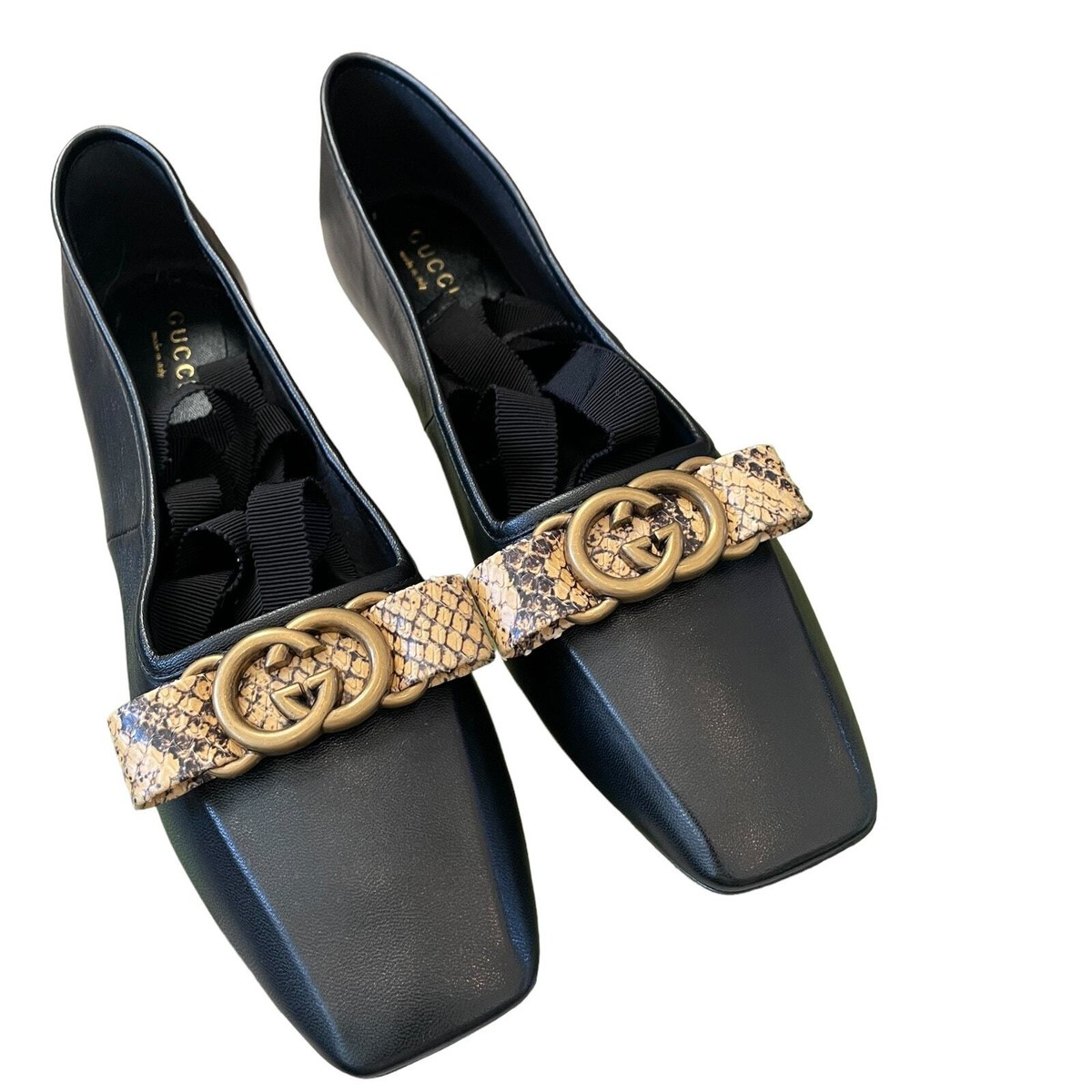 【関税&送料込み】Gucci Ballerinas GUCCI Women's Interlocking G Ballet Flat Shoes Leather Black