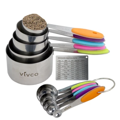 Measuring Cups & Spoon Set 13 Pieces Magnetic Measurment Chart by Vivco