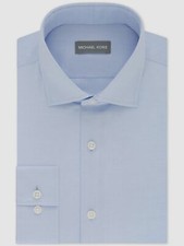  855 Michael Kors Men's Slim-Fit Blue Long-Sleeve Button Dress Shirt 15 34/35