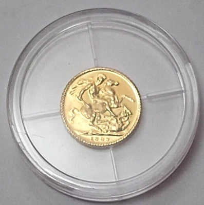 England Mini Sovereign hl. St. Georg mit Drachen 1889 Ø10mm 0,33g golden - Bild 1 von 2