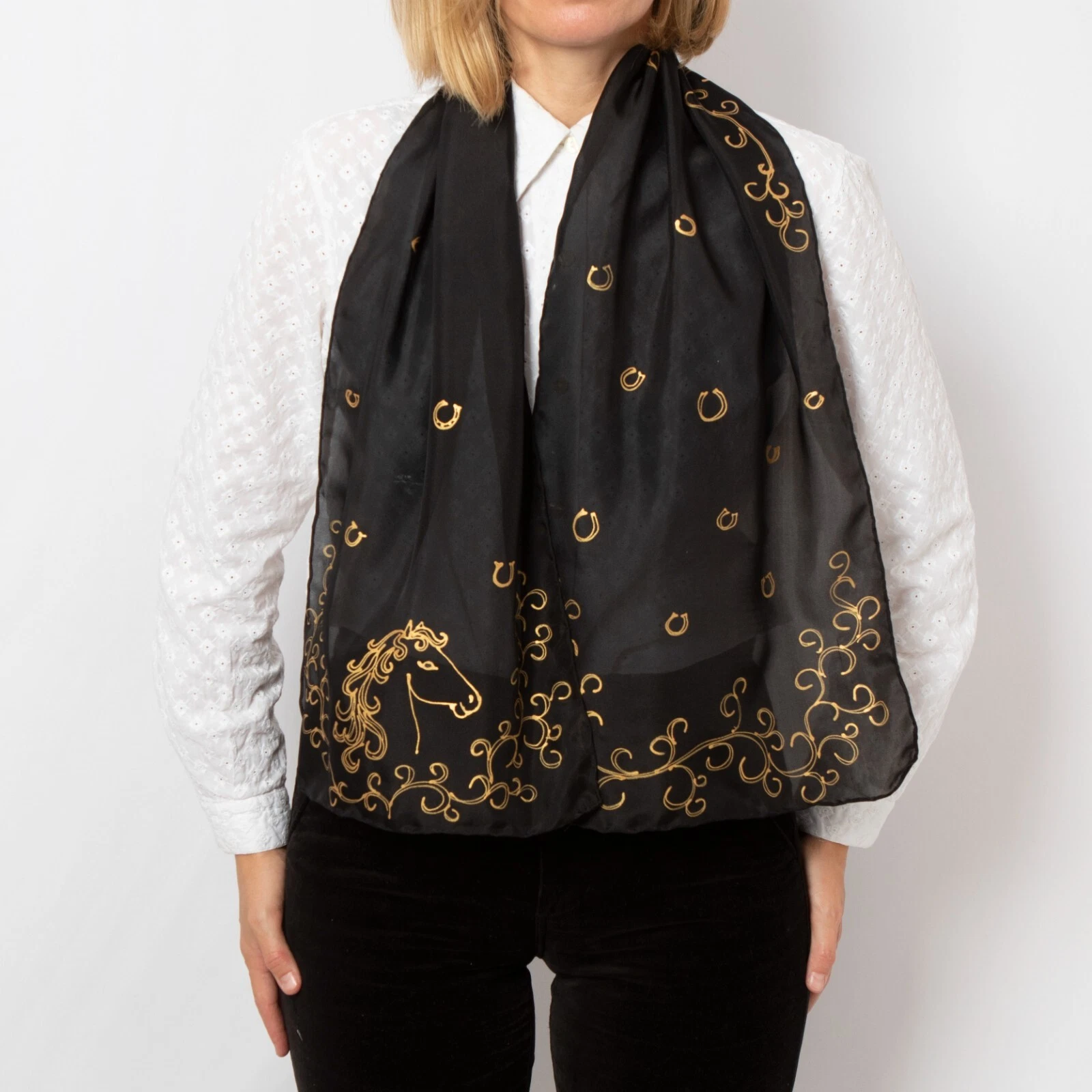 Horse Year Hand Painted Silk Scarf Equestrian Black Silk Scarf Horse Gift