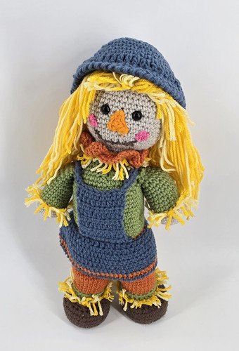 Handmade Crochet Scarecrow Doll 17” Yarn Plush Fall Decor Farmhouse Halloween